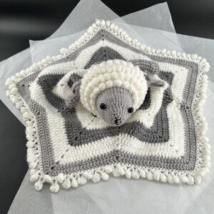 Little Lamb Lovey, Hand Crochet Star Shaped Security Blanket 18"x18" Head 14"Dim